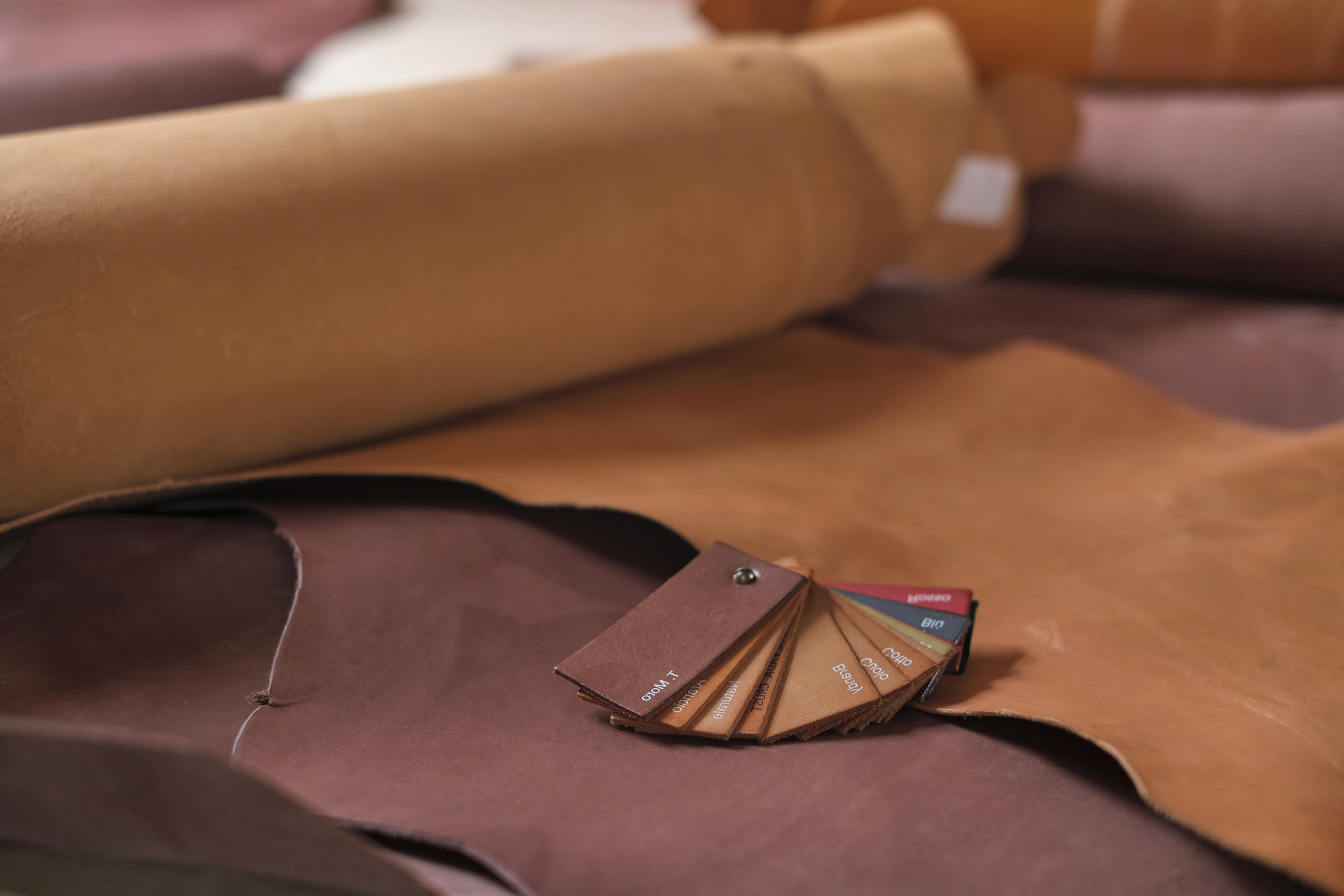 arrangement of premium beige leather, exhibiting the beauty and diversity of natural materials.